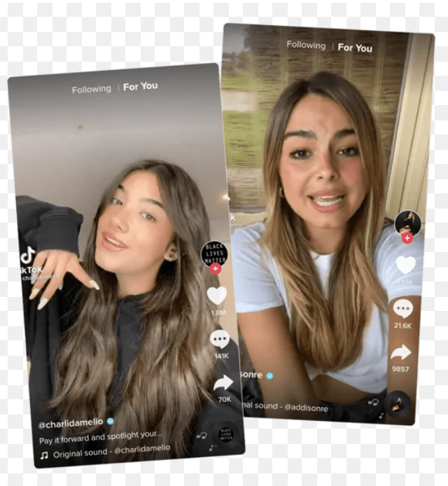 Two girls facing the camera on two tiktok videos respectively